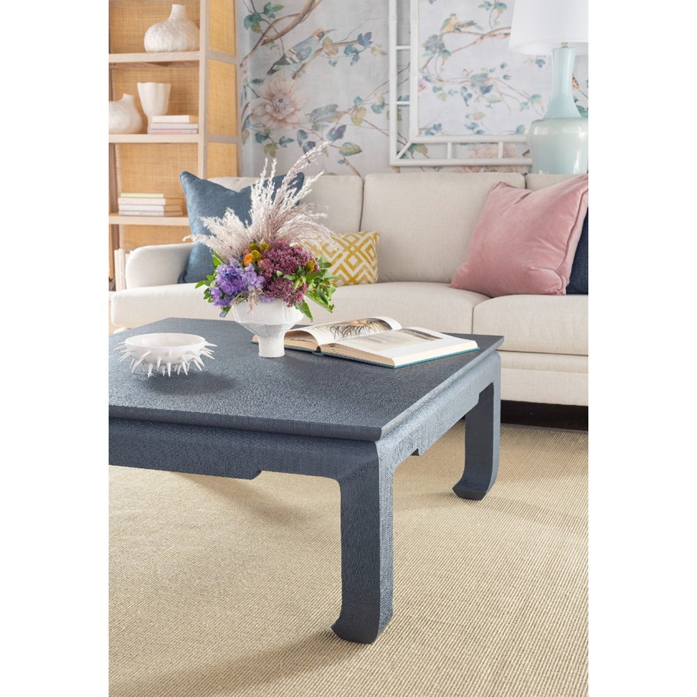 Bethany Coastal Storm Blue Linen Square Coffee Table|