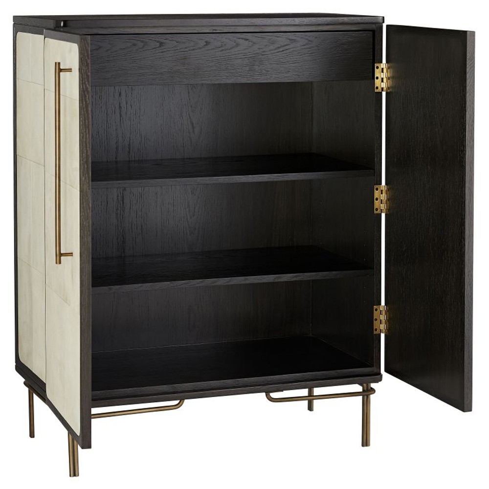 Edison Modern Classic Cream Vellum Black Oak Bar Cabinet|