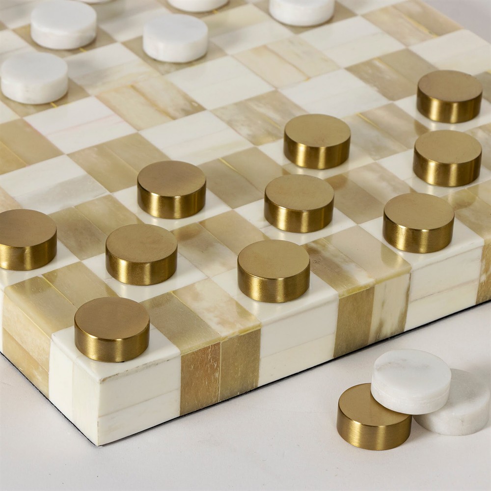 Bennett Updated Traditional Natural Bone White Checker Game Set|