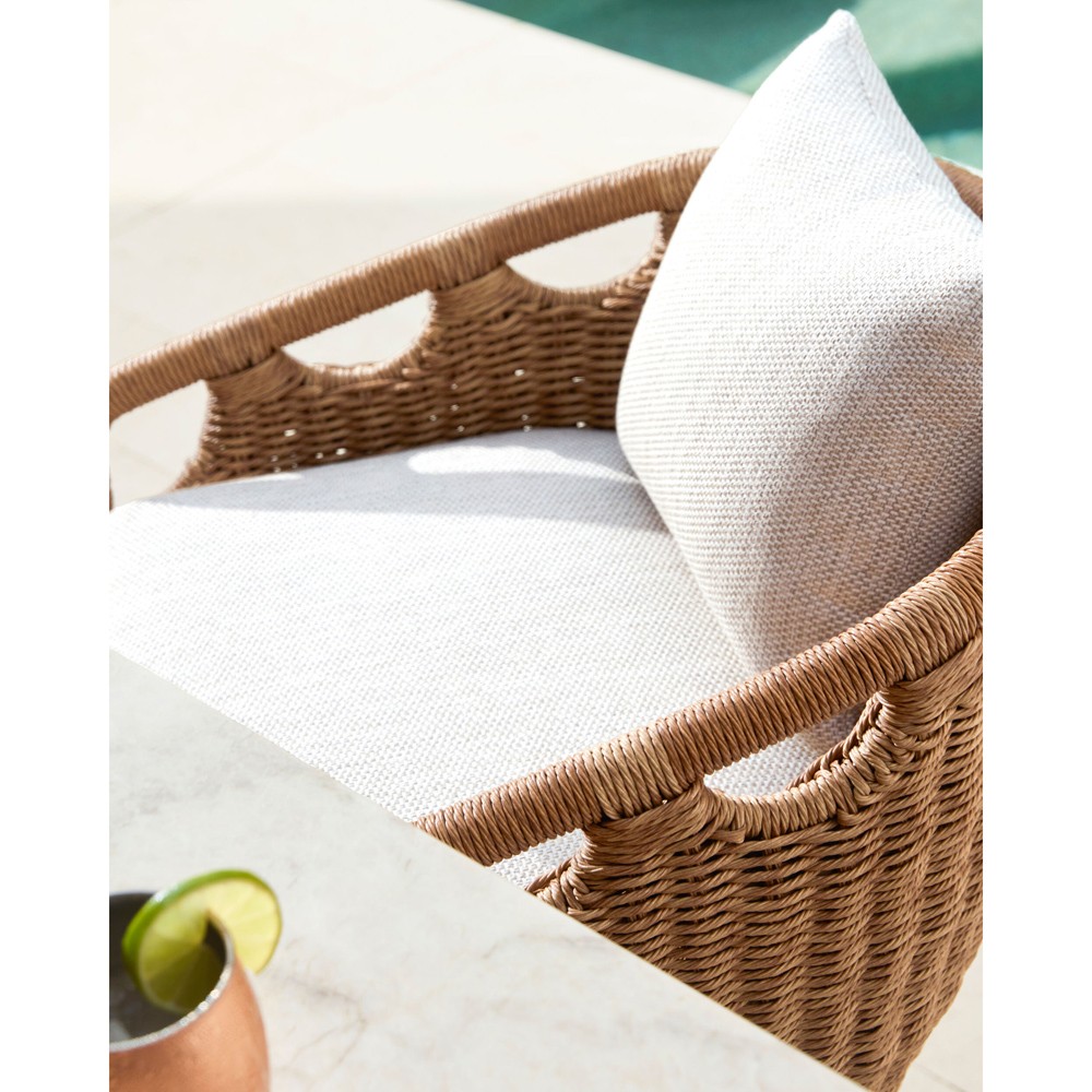 Olara Coastal Beach Cream Sunbrella Woven Wicker Outdoor Bar Stool|