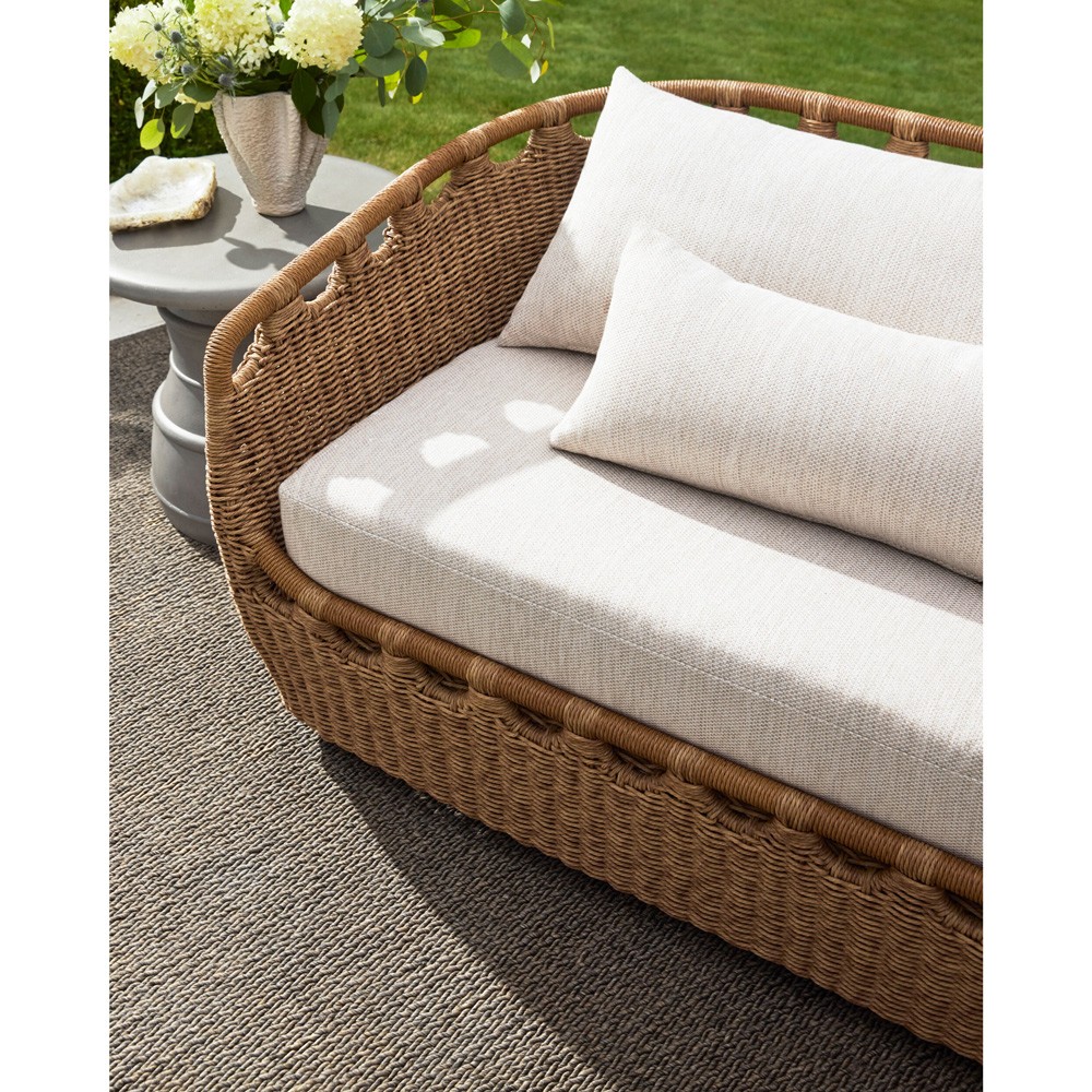 Olara Coastal Beach Cream Sunbrella Woven Wicker Outdoor Sofa - 84"|