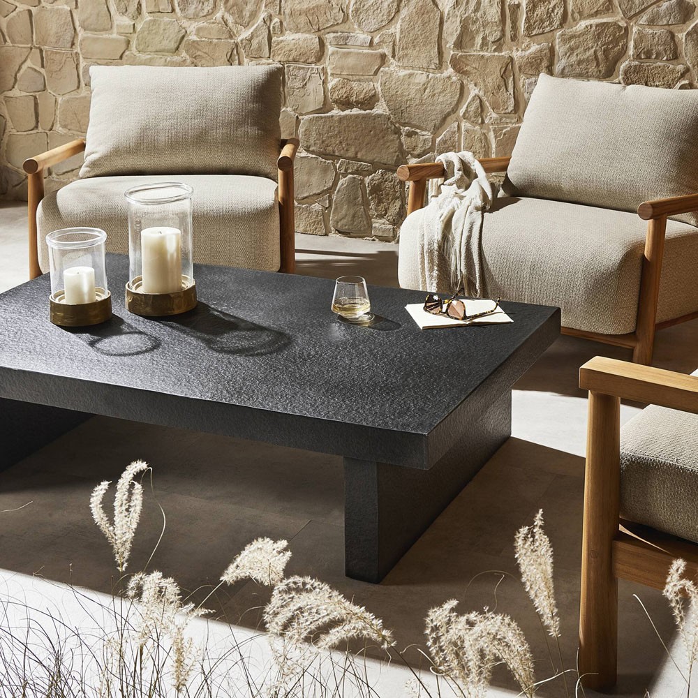 Huesca Modern Classic Grey Textured Concrete Rectangular Outdoor Coffee Table|