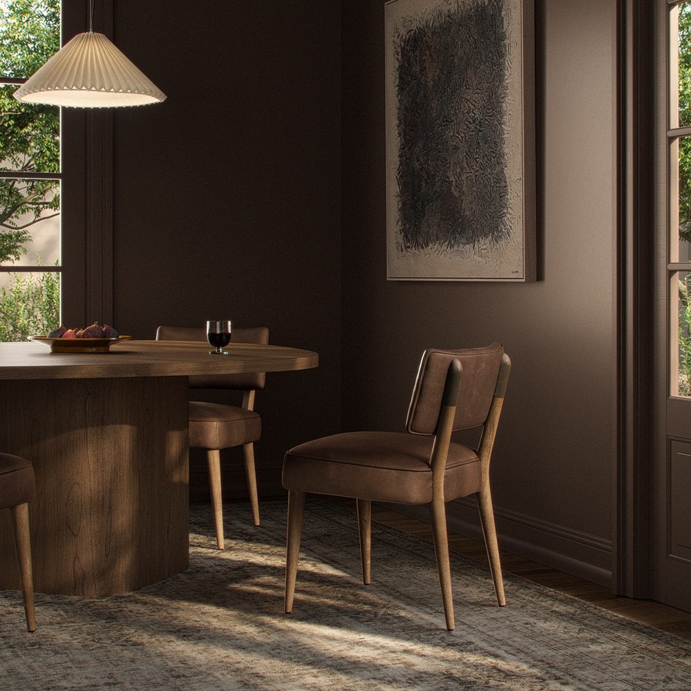 Andy Modern Classic Brown Leather Wood Dining Chair|