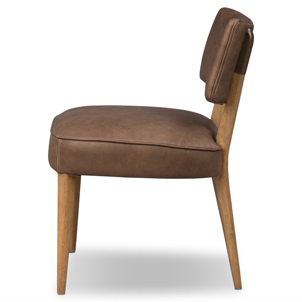 Andy Modern Classic Brown Leather Wood Dining Chair|