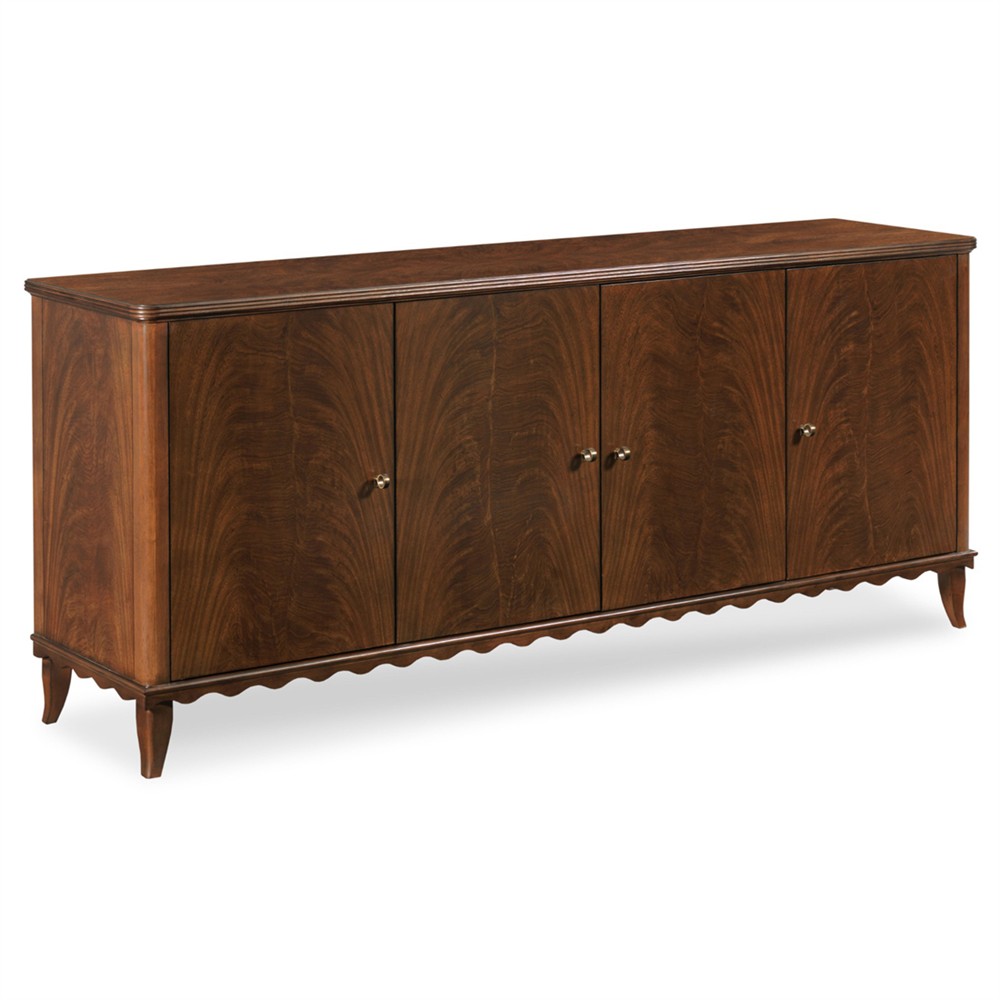 Lela Modern Classic Montserrat Brown Wood Scalloped Media Cabinet - 74"|