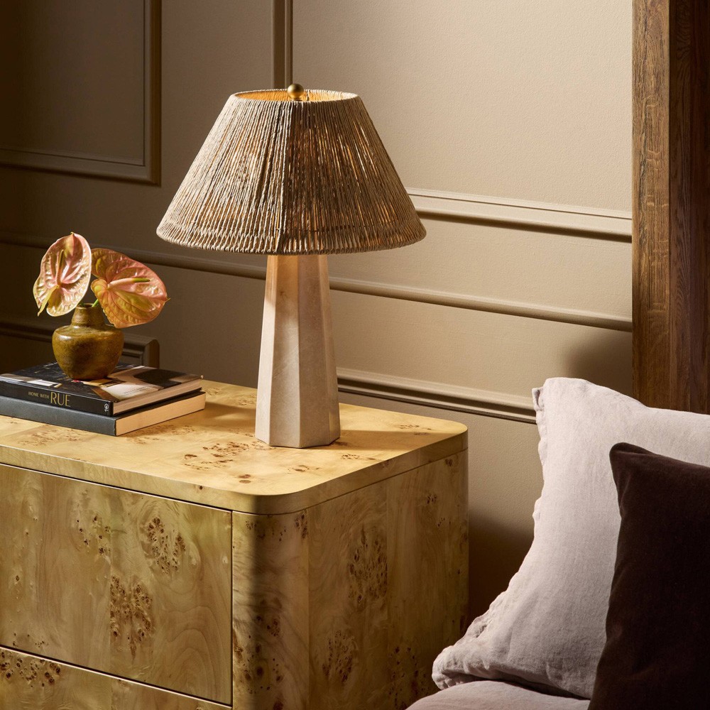 Astra Coastal Natural Rush Shade Cream Marble Table Lamp Small (12