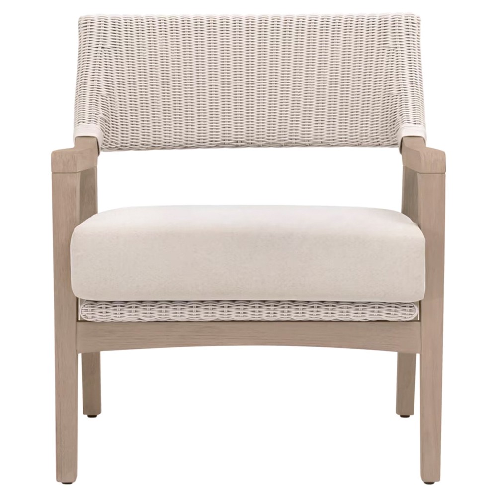 Lucile Coastal Beach Cream Cushion Woven Wicker Washed Teak Outdoor Arm Chair|