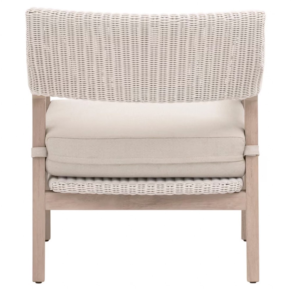 Lucile Coastal Beach Cream Cushion Woven Wicker Washed Teak Outdoor Arm Chair|