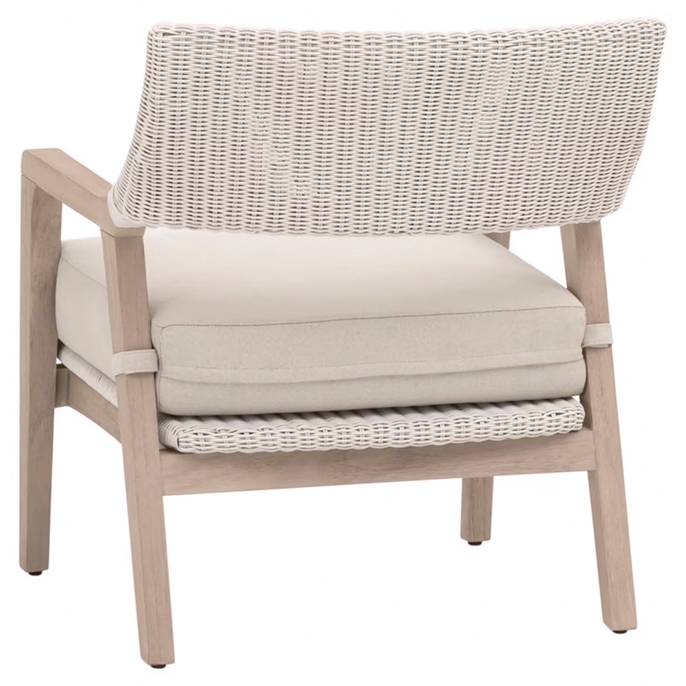 Lucile Coastal Beach Cream Cushion Woven Wicker Washed Teak Outdoor Arm Chair|