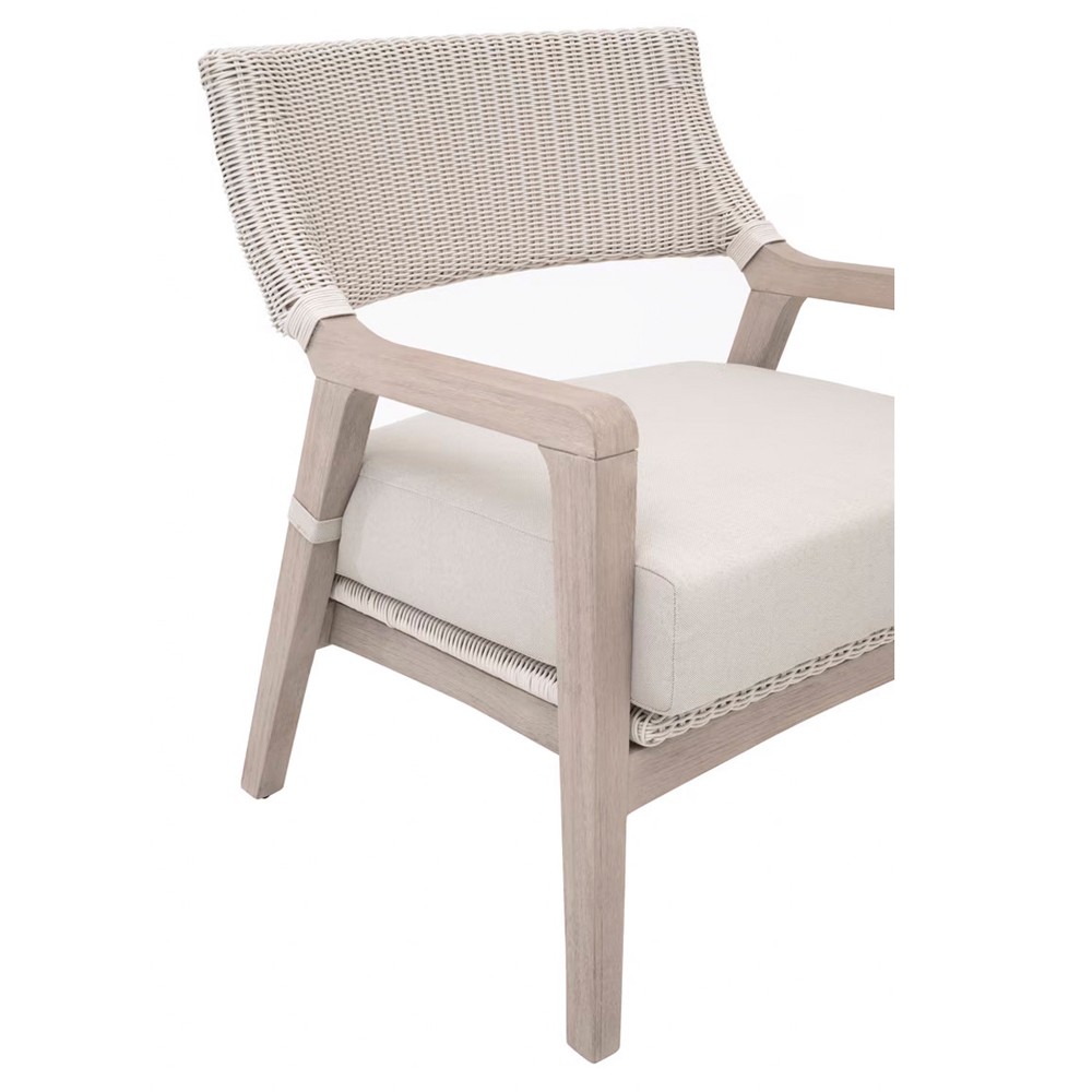 Lucile Coastal Beach Cream Cushion Woven Wicker Washed Teak Outdoor Arm Chair|