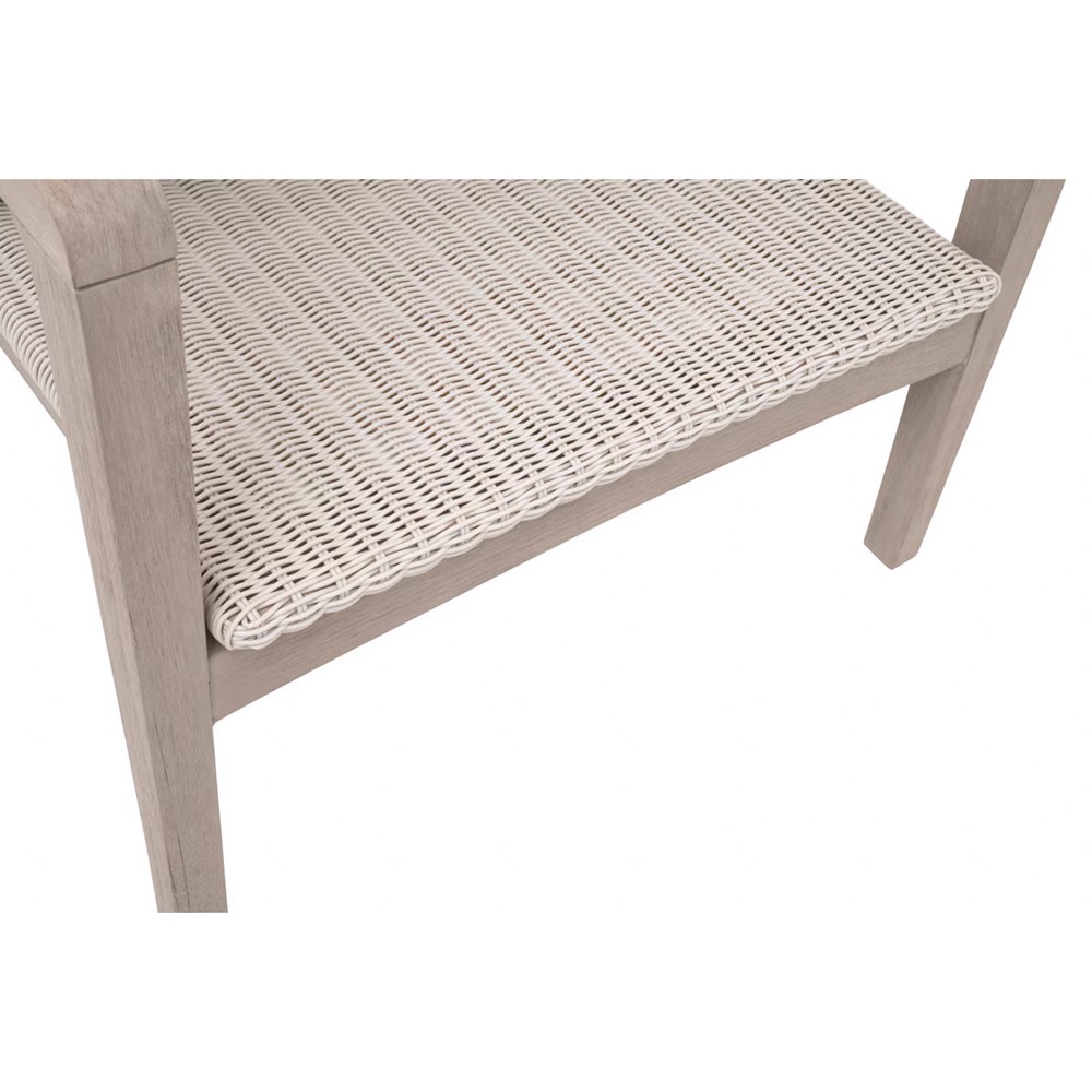 Lucile Coastal Beach Cream Cushion Woven Wicker Washed Teak Outdoor Arm Chair|