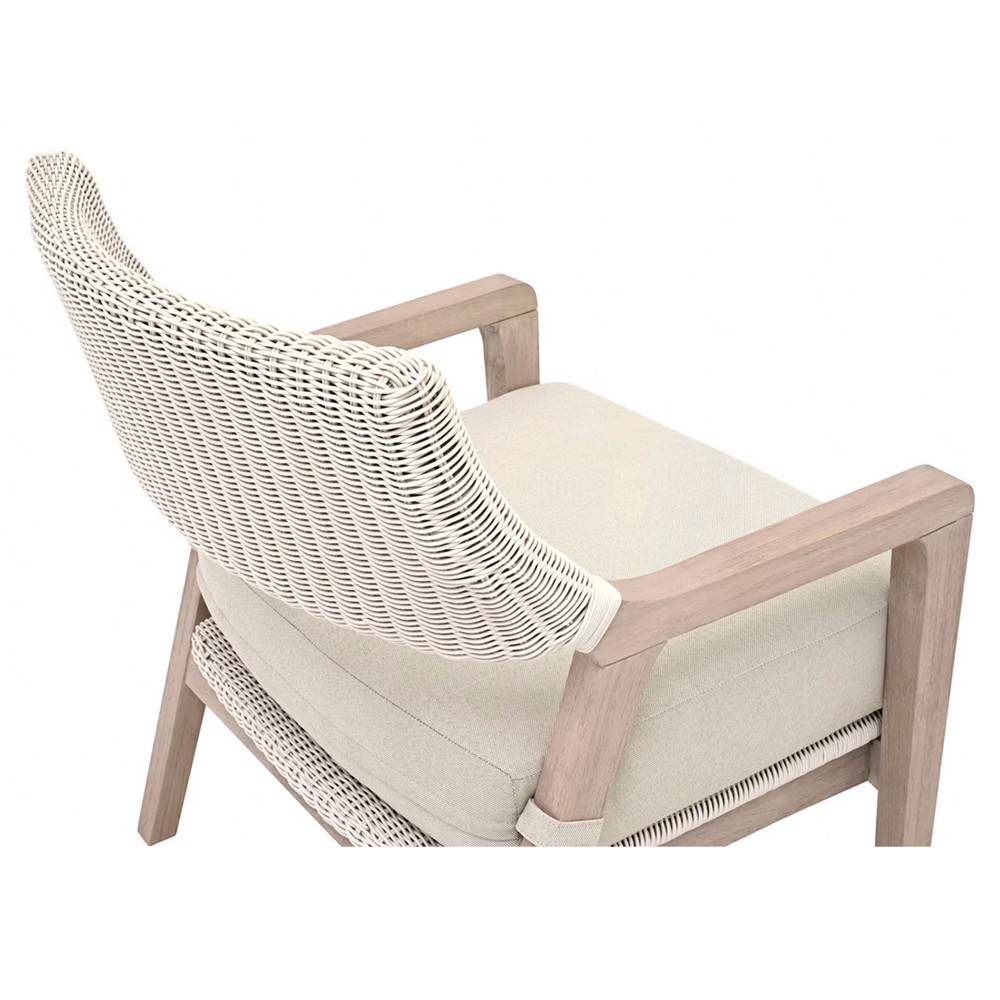 Lucile Coastal Beach Cream Cushion Woven Wicker Washed Teak Outdoor Arm Chair|