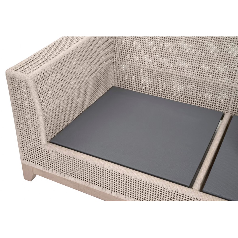 Alaina Coastal Beach Beige Woven Rope Teak Wood Outdoor Sofa - 90"|