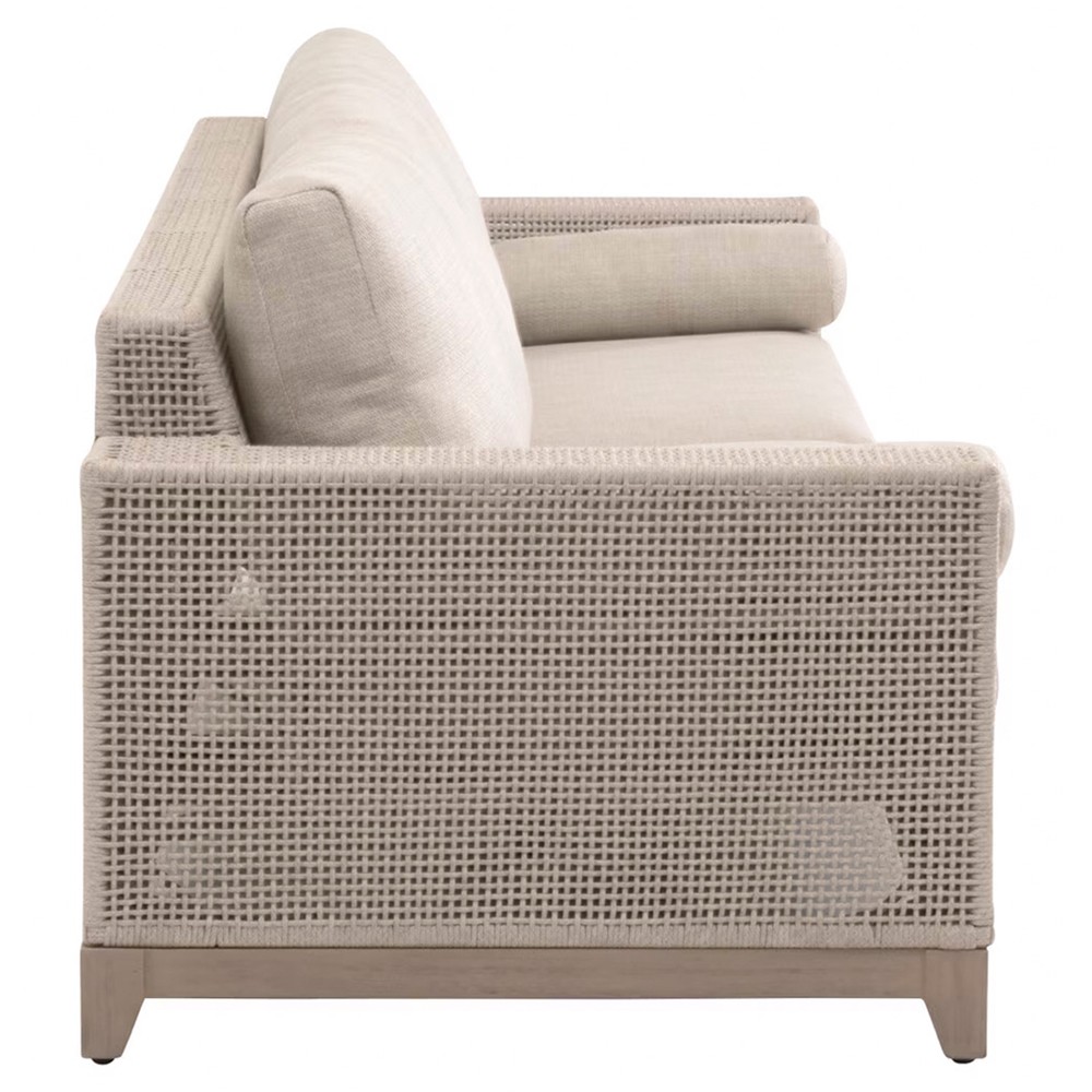 Alaina Coastal Beach Beige Woven Rope Teak Wood Outdoor Sofa - 90"|