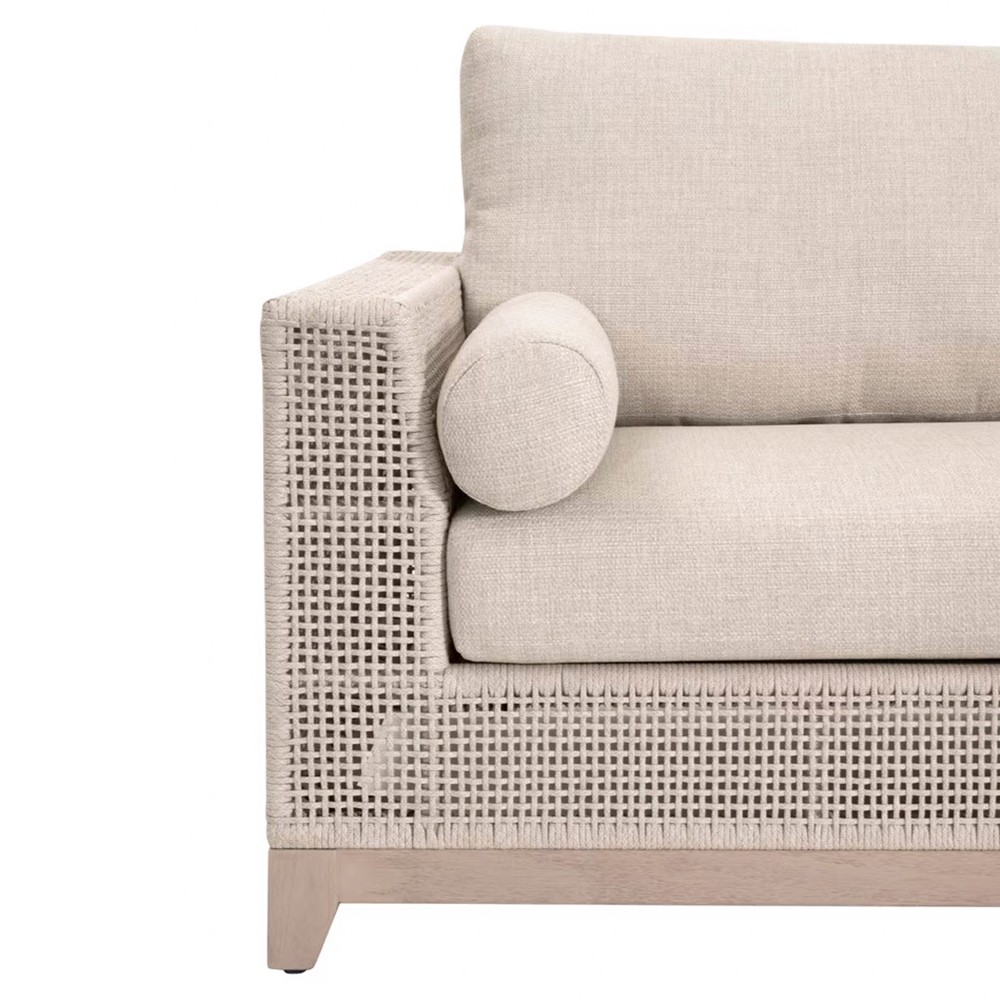 Alaina Coastal Beach Beige Woven Rope Teak Wood Outdoor Sofa - 90"|