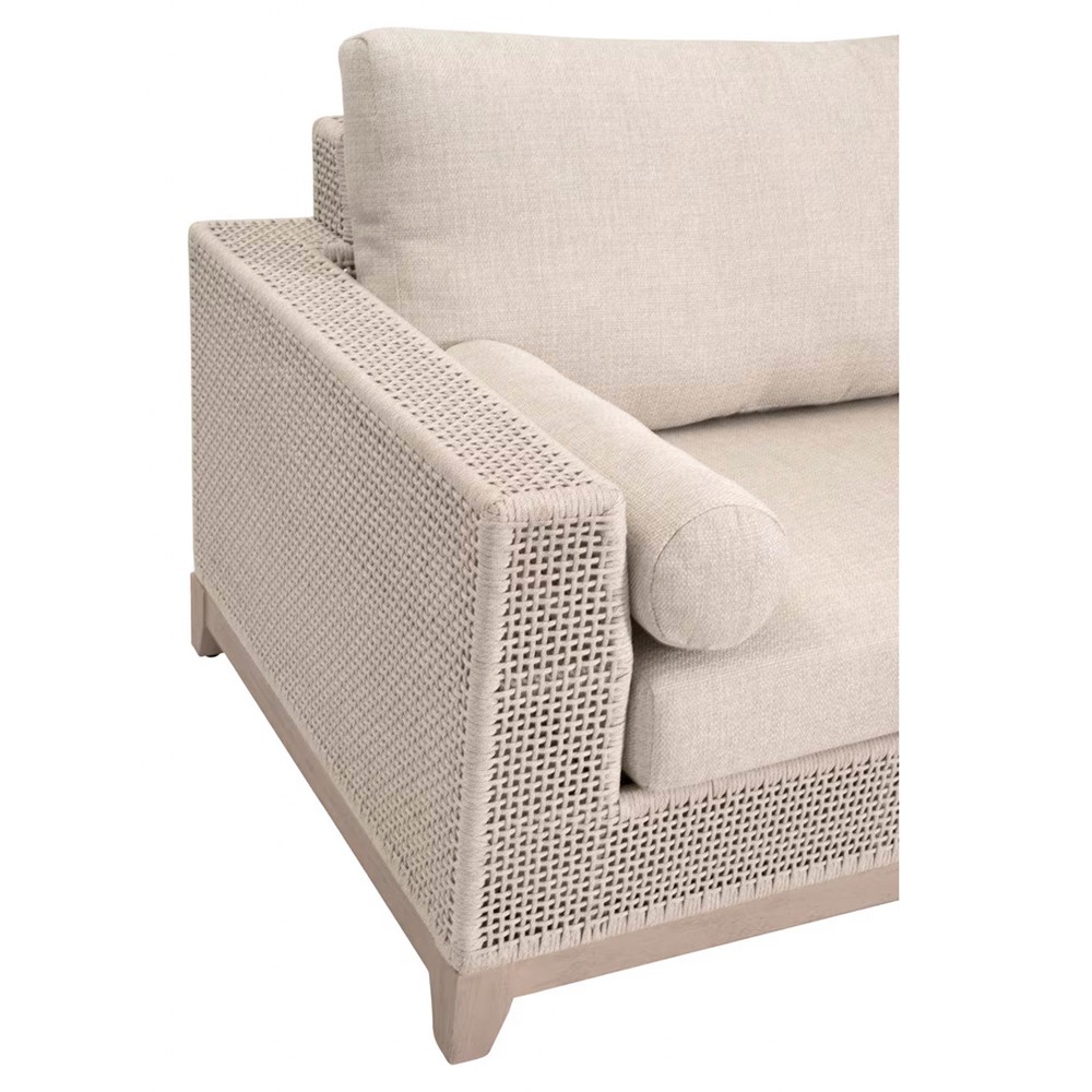 Alaina Coastal Beach Beige Woven Rope Teak Wood Outdoor Sofa - 90"|