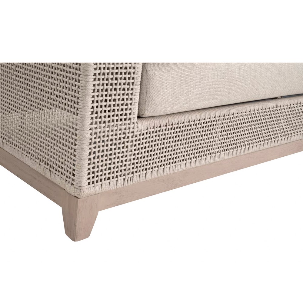 Alaina Coastal Beach Beige Woven Rope Teak Wood Outdoor Sofa - 90"|