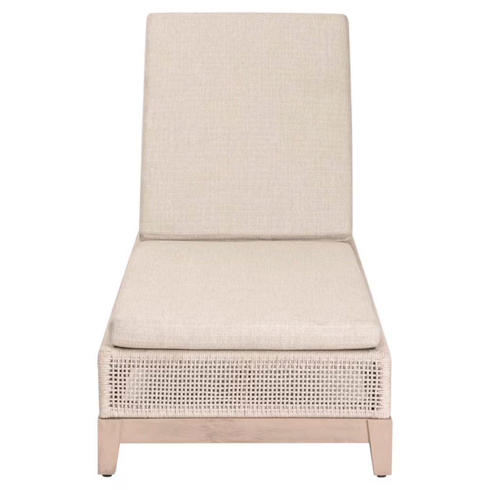 Alaina Coastal Beach Beige Woven Rope Washed Teak Wood Outdoor Chaise|