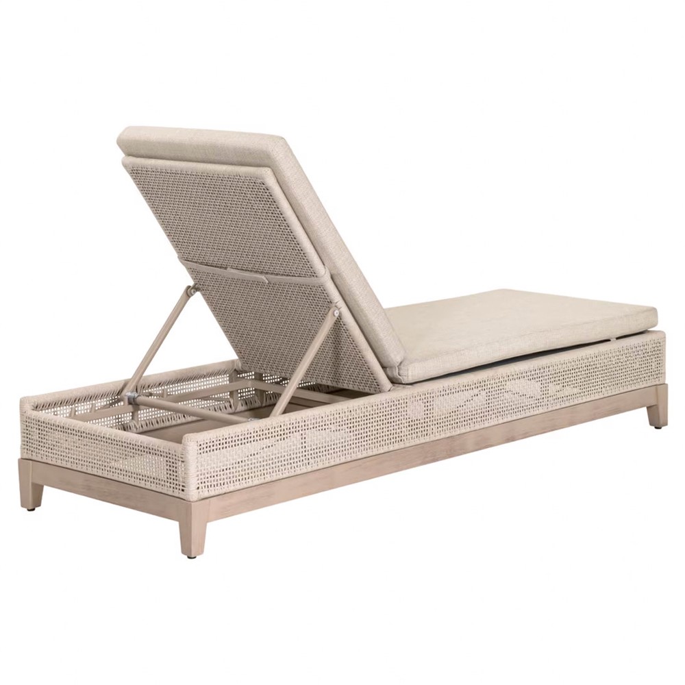 Alaina Coastal Beach Beige Woven Rope Washed Teak Wood Outdoor Chaise|