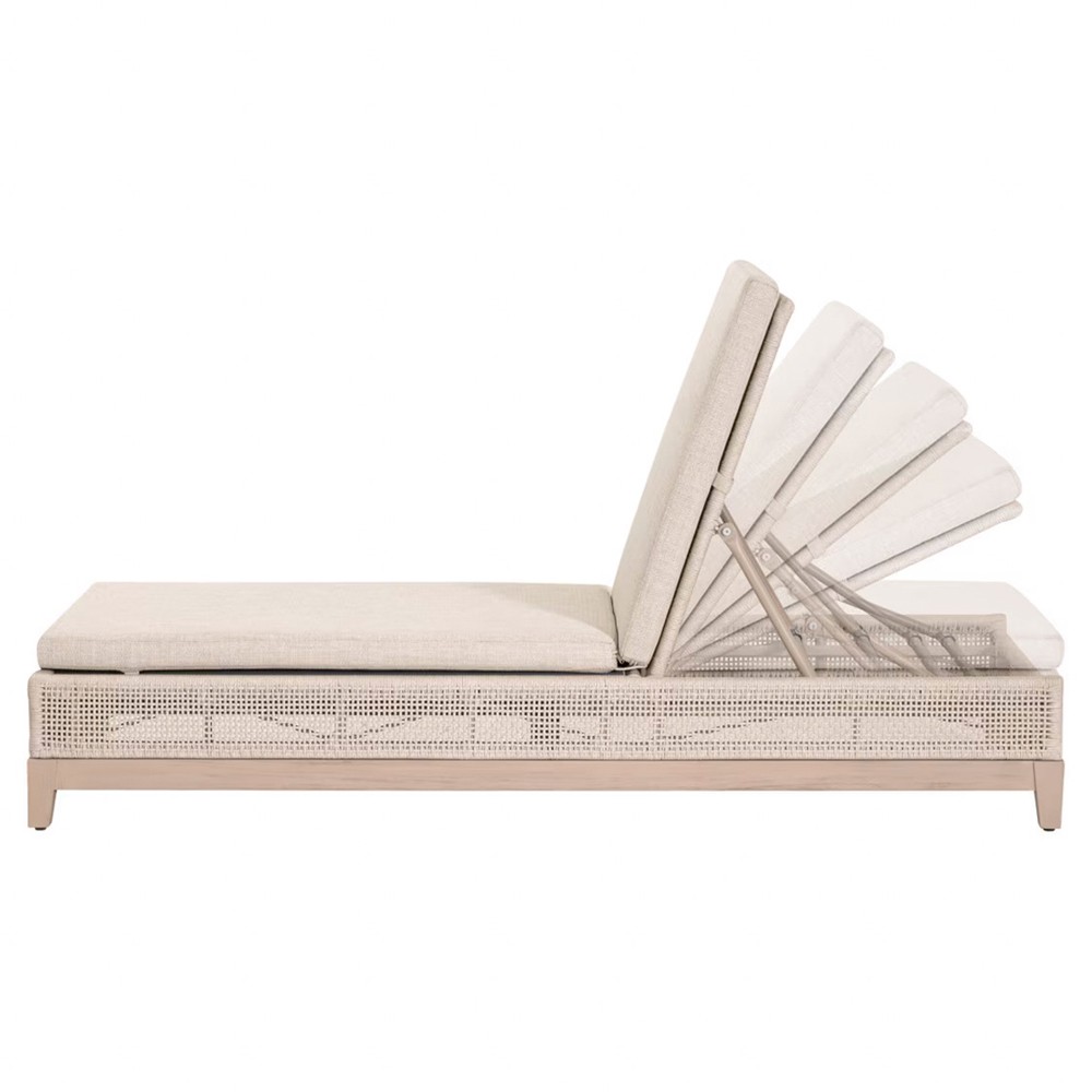 Alaina Coastal Beach Beige Woven Rope Washed Teak Wood Outdoor Chaise|