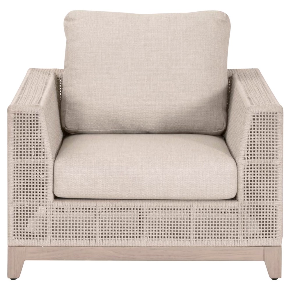 Alaina Coastal Beach Beige Woven Rope Washed Teak Wood Outdoor Arm Chair|