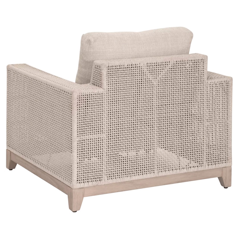 Alaina Coastal Beach Beige Woven Rope Washed Teak Wood Outdoor Arm Chair|