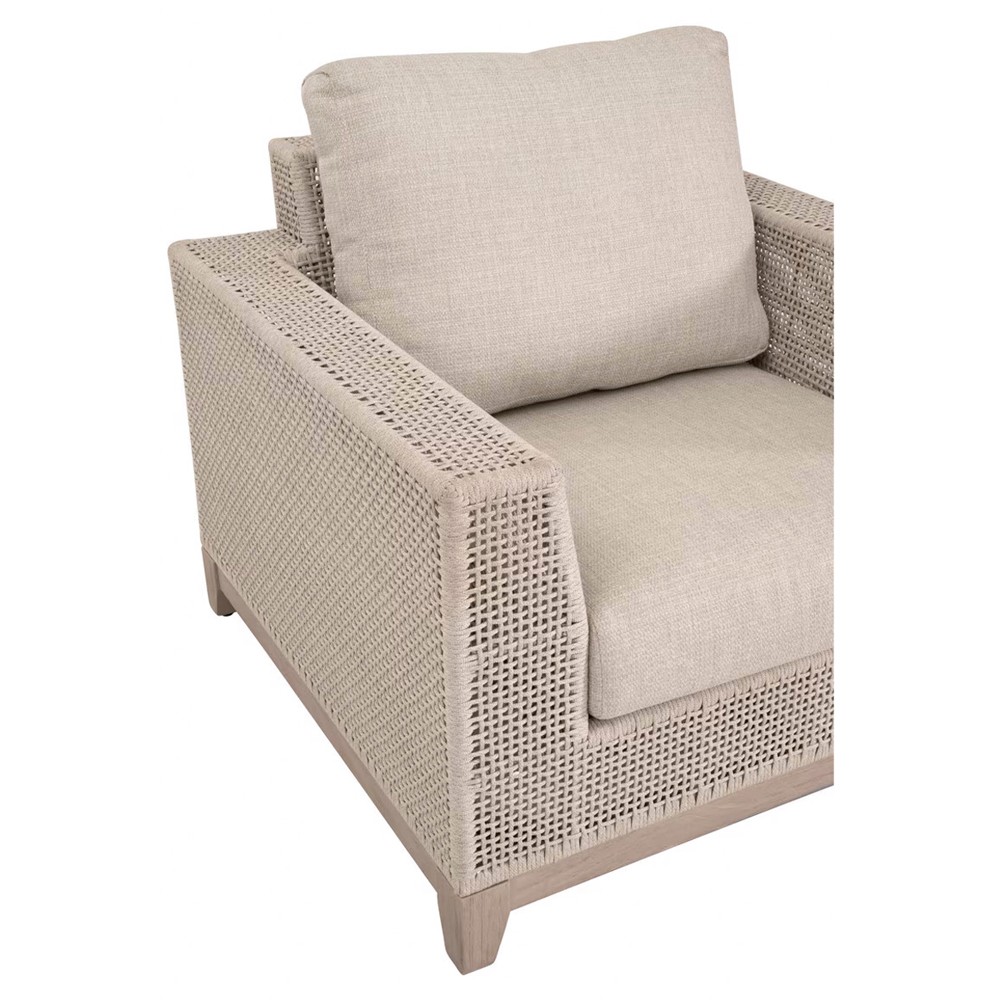 Alaina Coastal Beach Beige Woven Rope Washed Teak Wood Outdoor Arm Chair|
