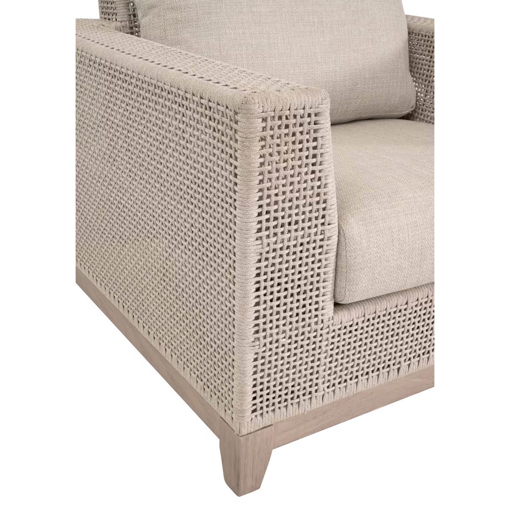 Alaina Coastal Beach Beige Woven Rope Washed Teak Wood Outdoor Arm Chair|