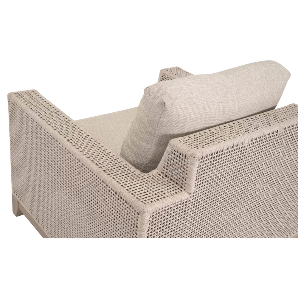 Alaina Coastal Beach Beige Woven Rope Washed Teak Wood Outdoor Arm Chair|