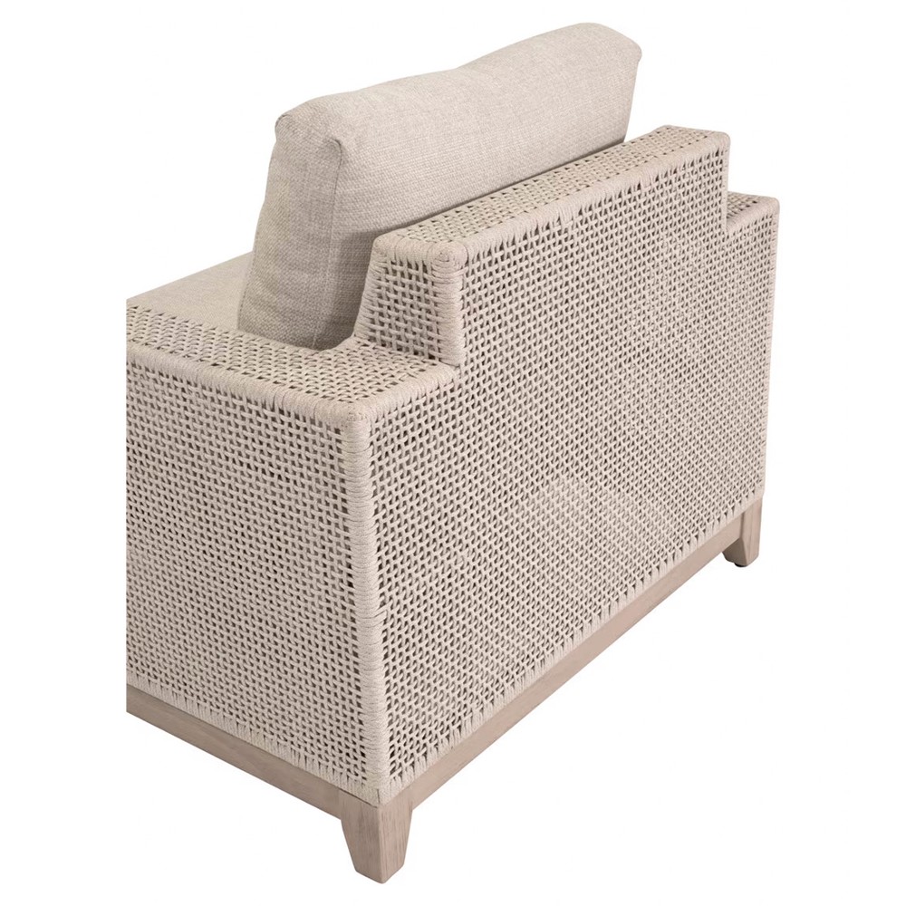 Alaina Coastal Beach Beige Woven Rope Washed Teak Wood Outdoor Arm Chair|