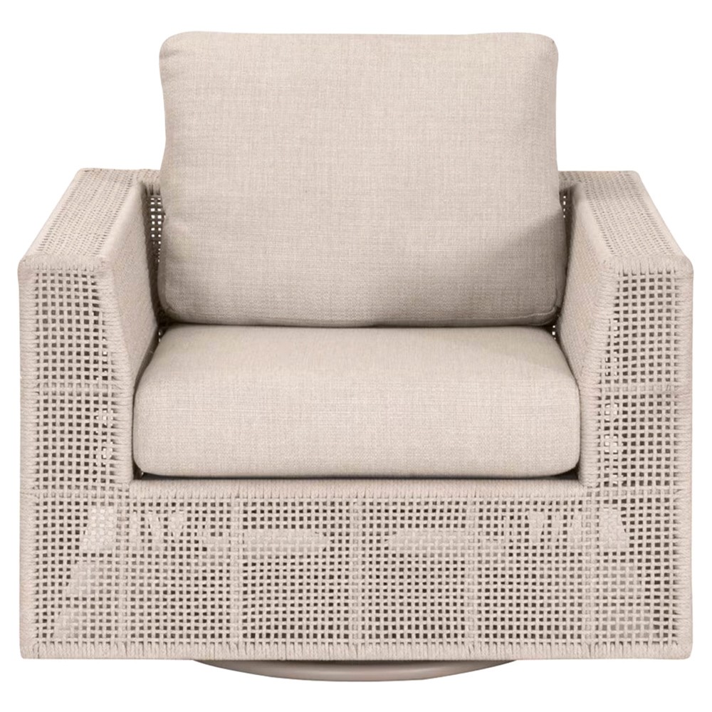 Alaina Coastal Beach Beige Woven Rope Aluminum Outdoor Swivel Rocker Arm Chair|