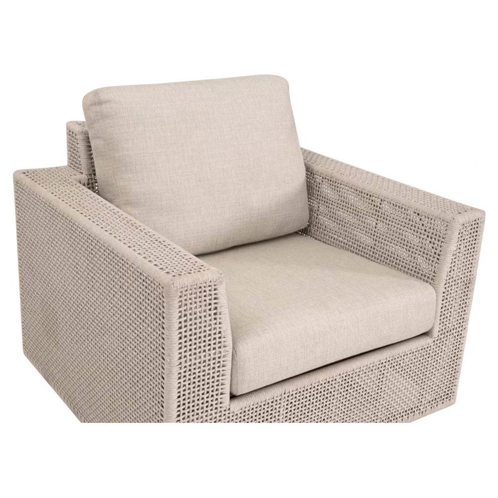 Alaina Coastal Beach Beige Woven Rope Aluminum Outdoor Swivel Rocker Arm Chair|