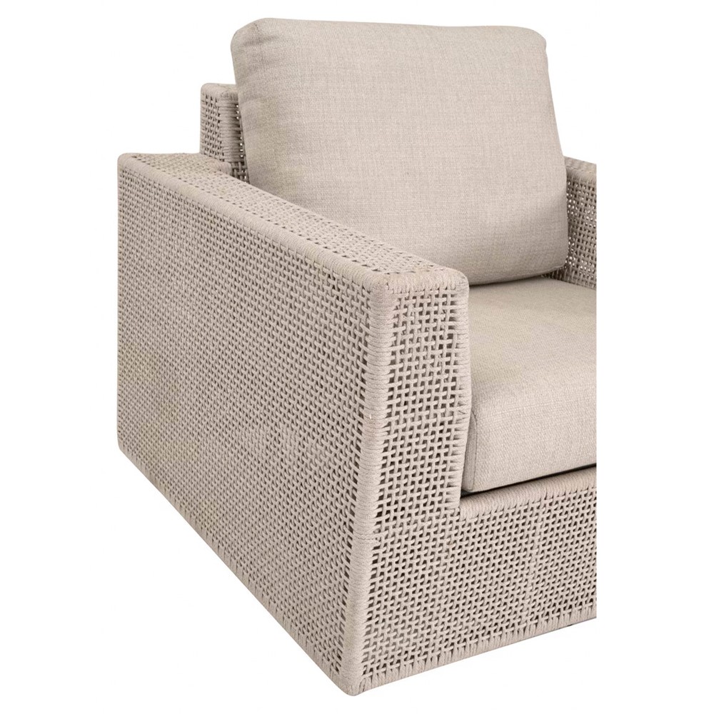 Alaina Coastal Beach Beige Woven Rope Aluminum Outdoor Swivel Rocker Arm Chair|