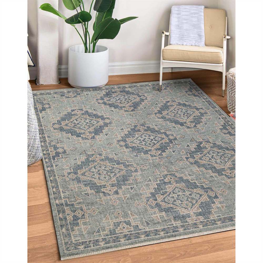 Traditional Blue Rugs Danica Traditional Blue Wool Medallion Patterned Hand Knotted Rug - 5 ...