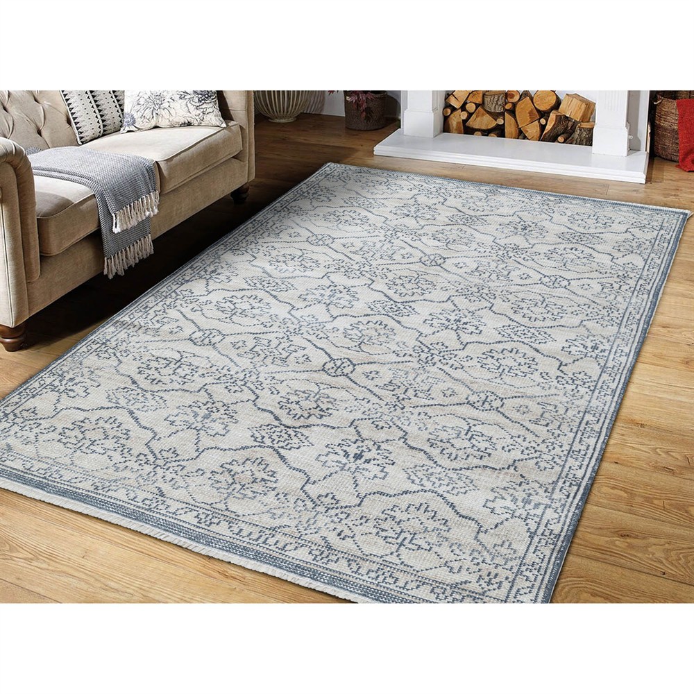 Azalea Traditional Blue Oushak Patterned Indoor Outdoor Hand