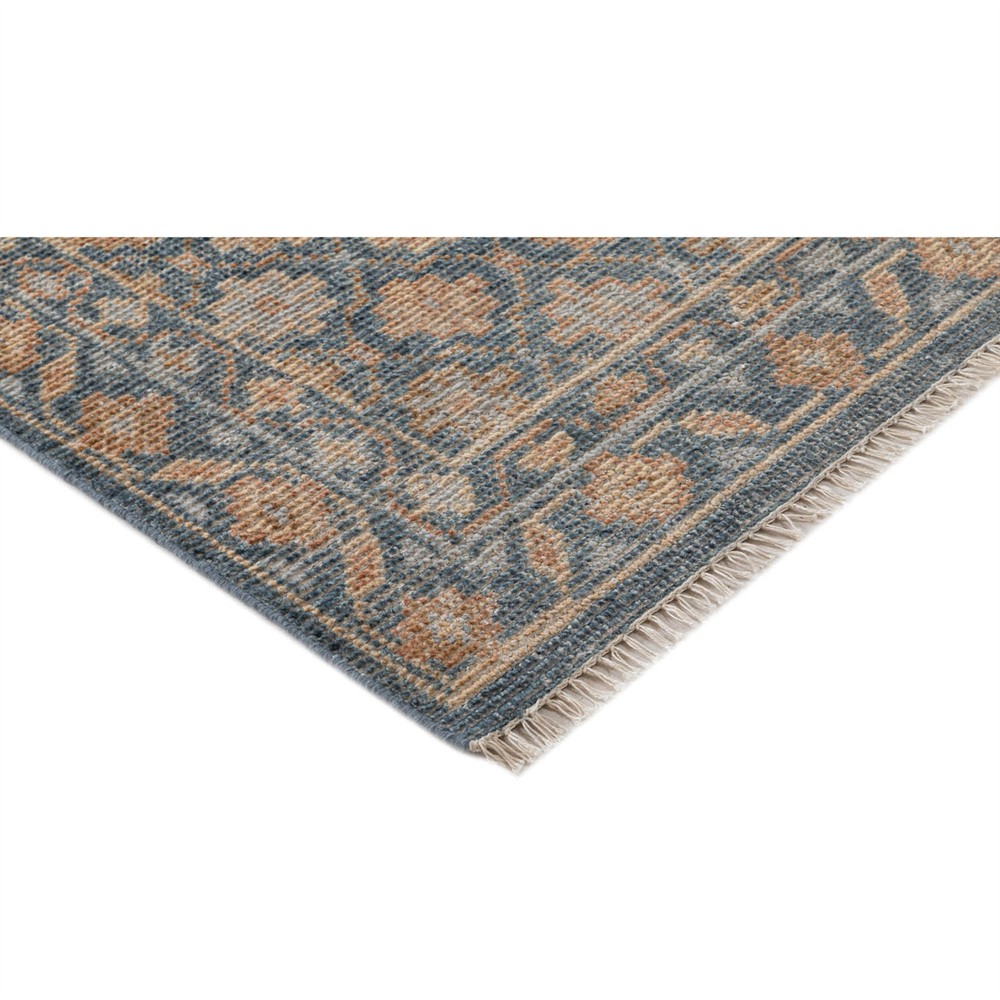 Soraya Updated Traditional Blue Wool Floral Patterned Hand Knotted Rug - 5'x8'|