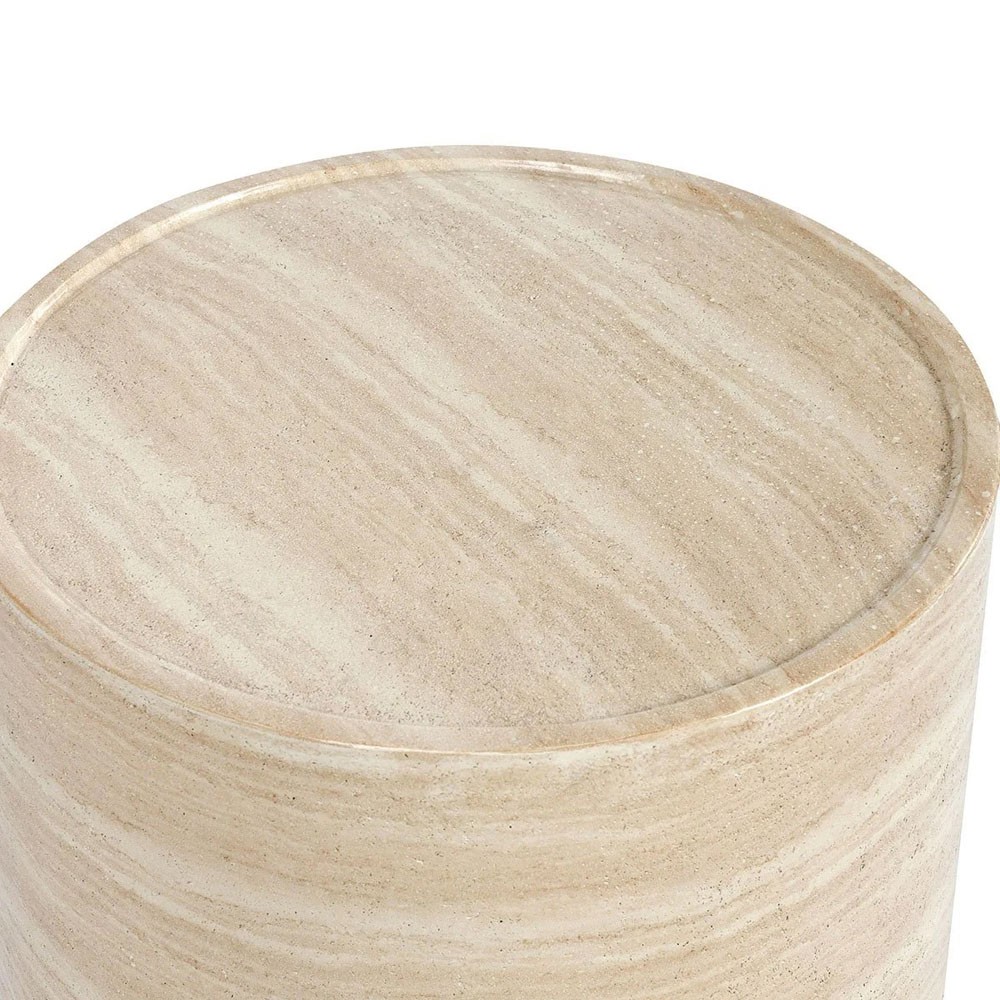 Grace Modern Classic Beige Travertine Round Outdoor End Table|