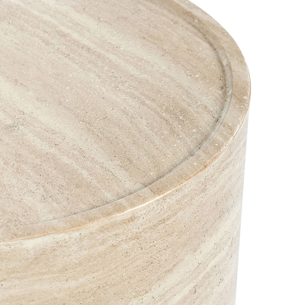 Grace Modern Classic Beige Travertine Round Outdoor End Table|