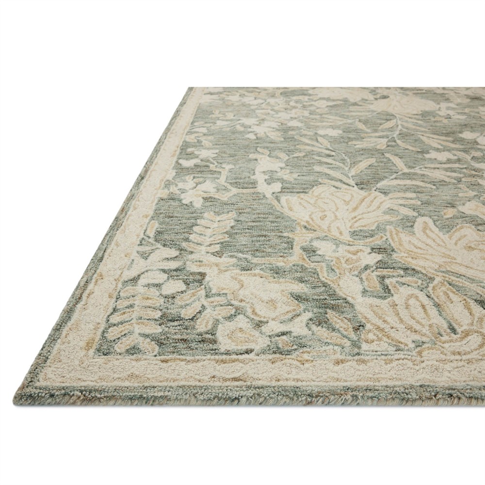 Jilian French Country Green Wool Floral Patterned Rug - 3'6"x5'6"|