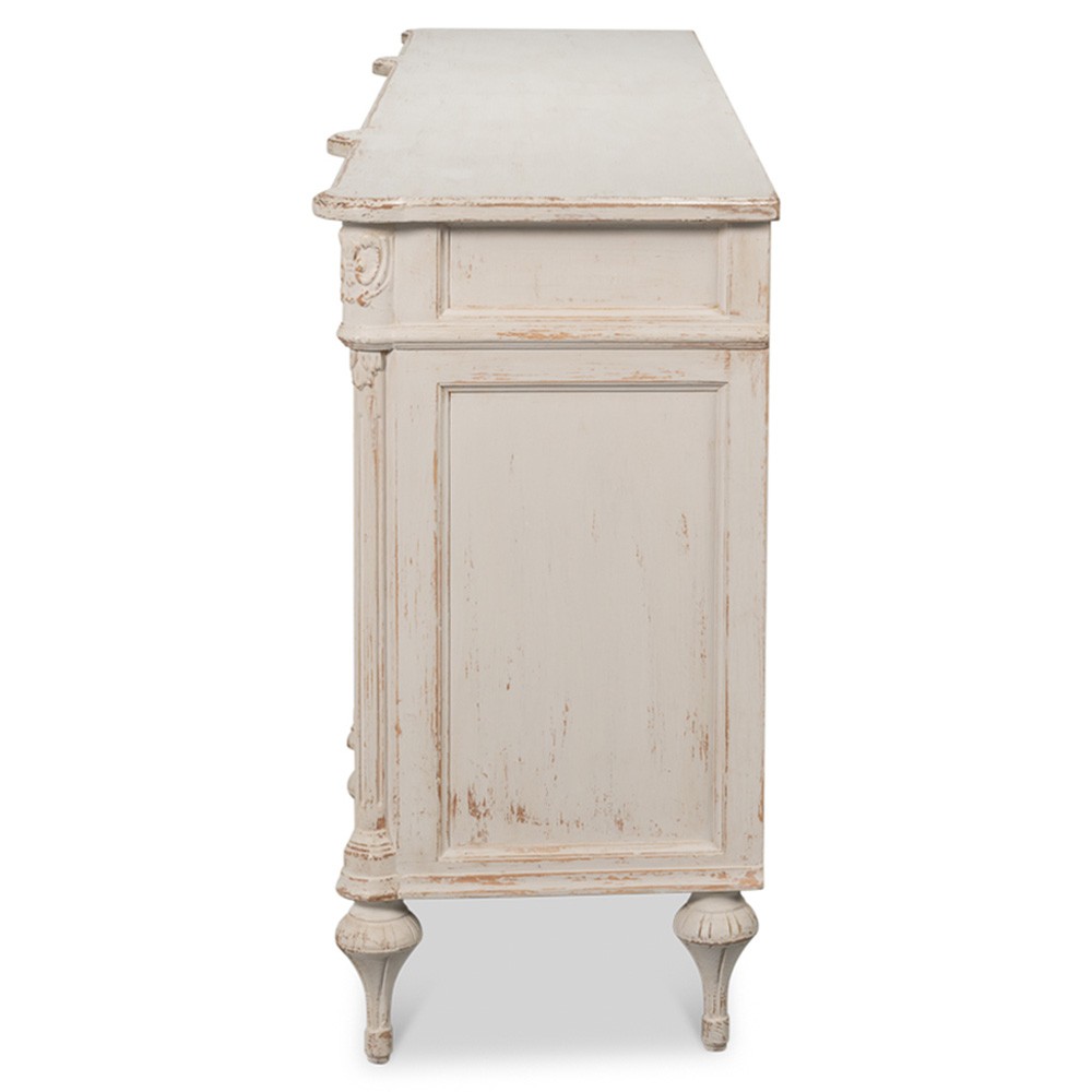Callow French Country Distressed Beige Pine Wood Sideboard Wide