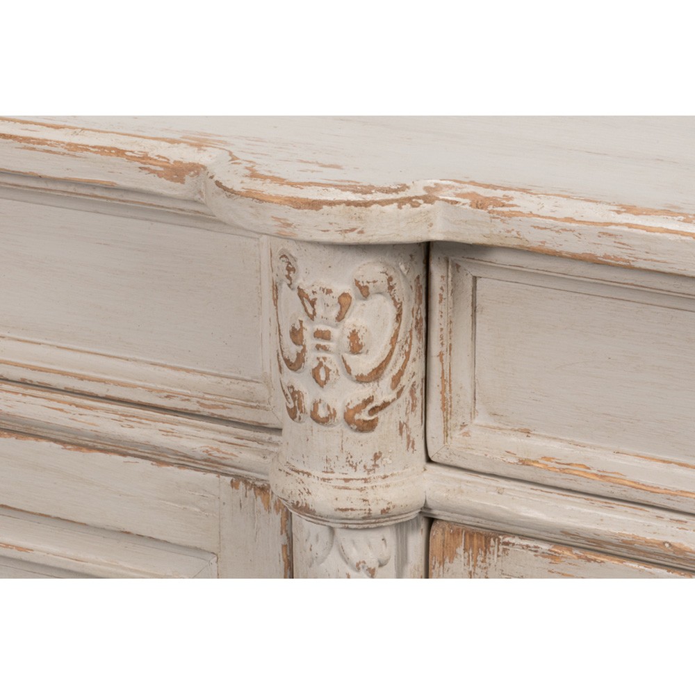 Callow French Country Distressed Beige Pine Wood Sideboard Wide