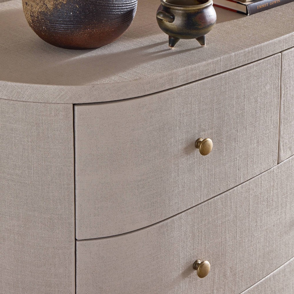 Beatrice Modern Classic Cream Painted Linen Oval Tall Chest|