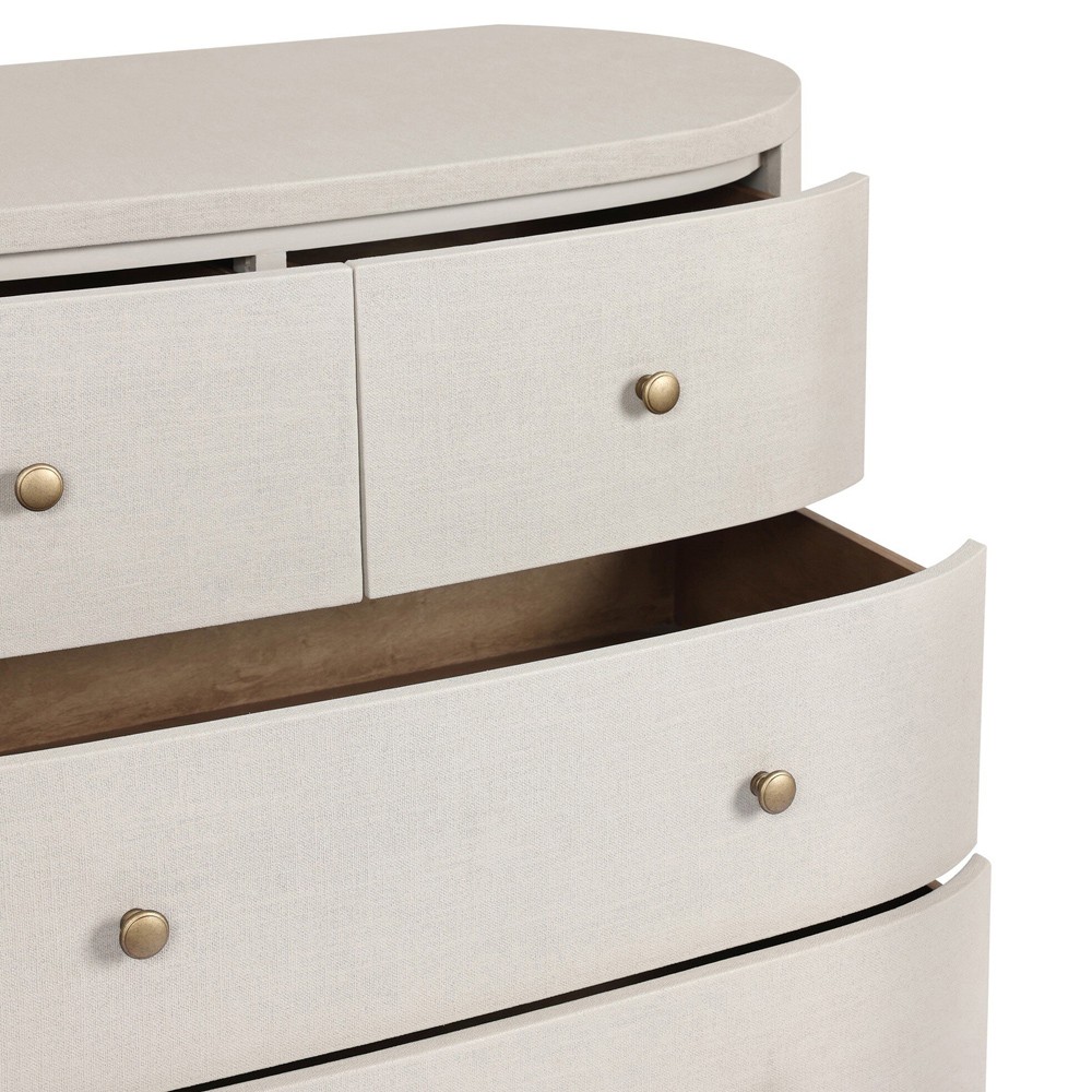 Beatrice Modern Classic Cream Painted Linen Oval Tall Chest|
