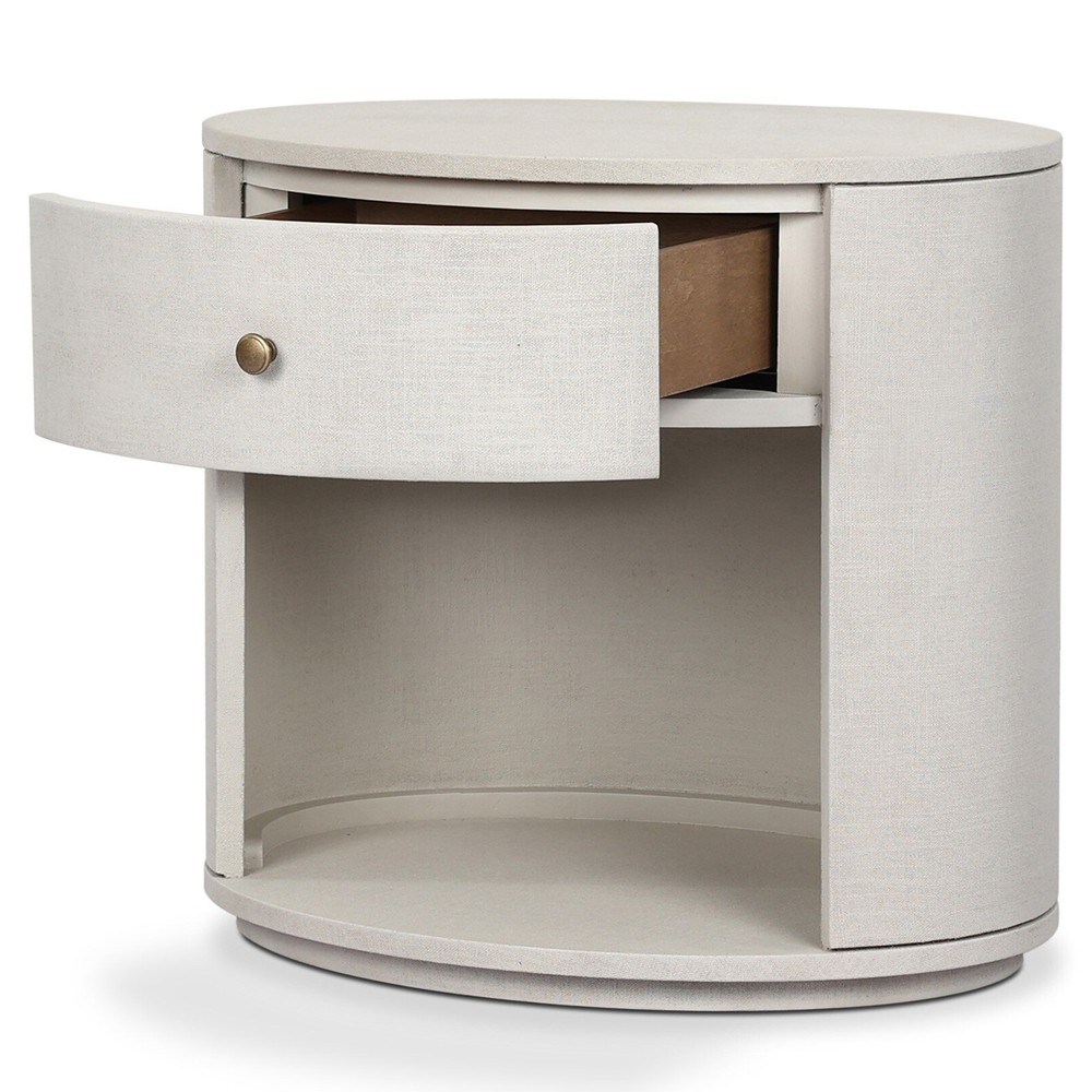 Beatrice Modern Classic Cream Painted Linen 1 Drawer Nightstand|