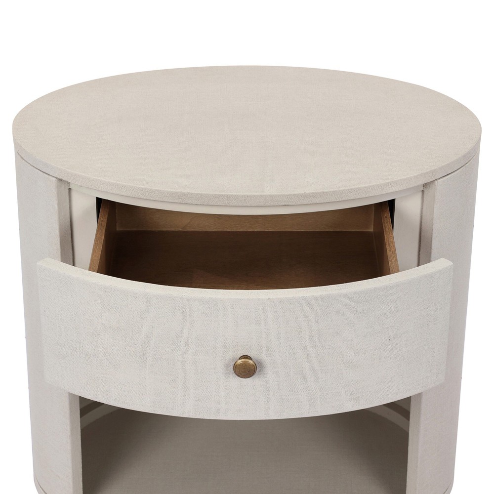 Beatrice Modern Classic Cream Painted Linen 1 Drawer Nightstand|