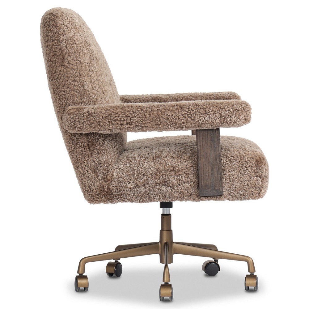Bergen Modern Classic Taupe Shearling Brown Oak Desk Chair|
