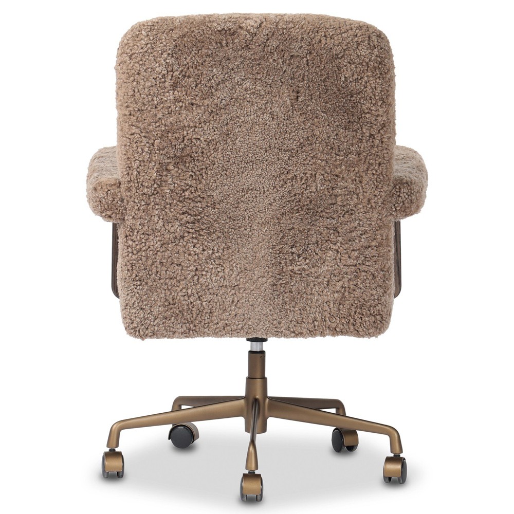 Bergen Modern Classic Taupe Shearling Brown Oak Desk Chair|