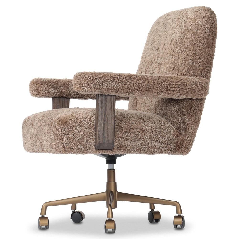 Bergen Modern Classic Taupe Shearling Brown Oak Desk Chair|