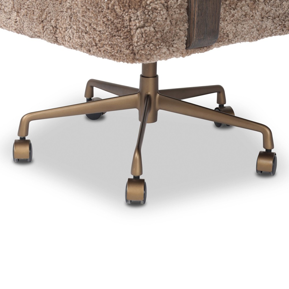 Bergen Modern Classic Taupe Shearling Brown Oak Desk Chair|