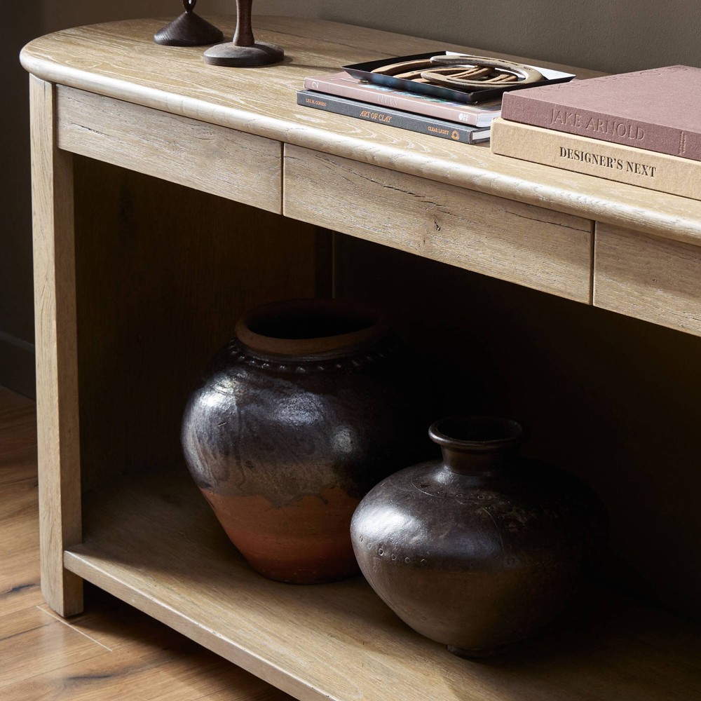 Riacan Modern Classic Brown Oak Oval Console Table|